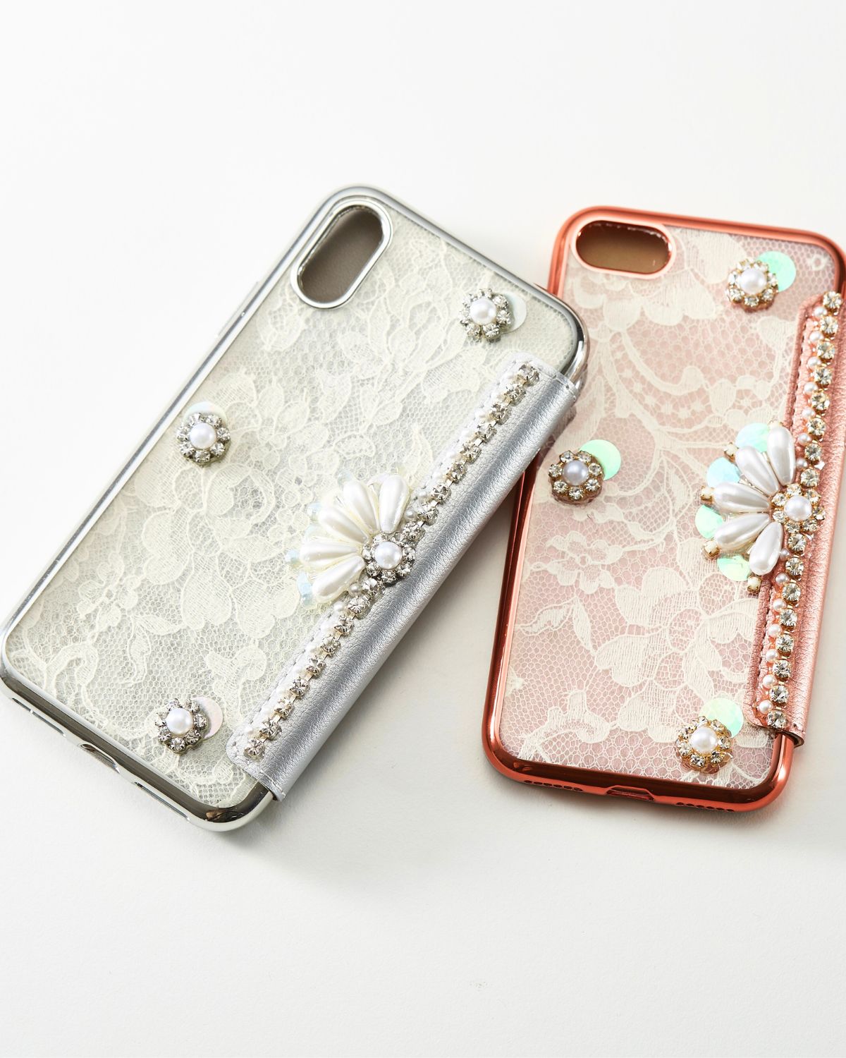 Hime. フランス製高級リバーレースハンドメイドフリップタイプオーダー iPhoneケース｜大人可愛い×パール装飾（全機種対応）