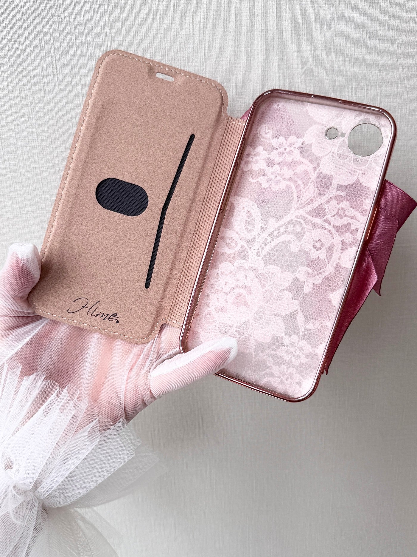 Hime. フランス製高級リバーレースパールビジューリボンハンドメイド オーダー iPhoneケース｜ハンドメイド×大人可愛い（全機種対応）