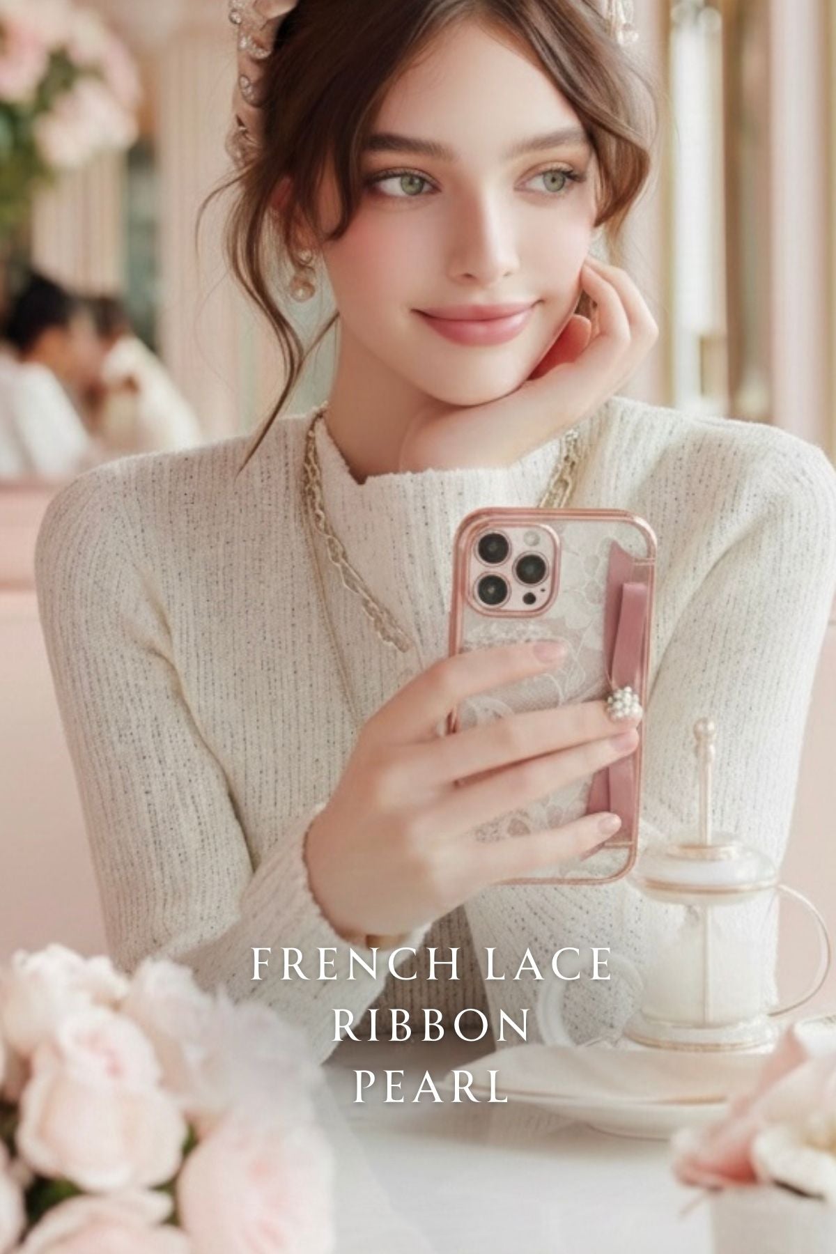Hime. フランス製高級リバーレースハンドメイド フリップリボン 手帳型オーダー iPhoneケース｜ハンドメイド×大人可愛い（全機種対応）