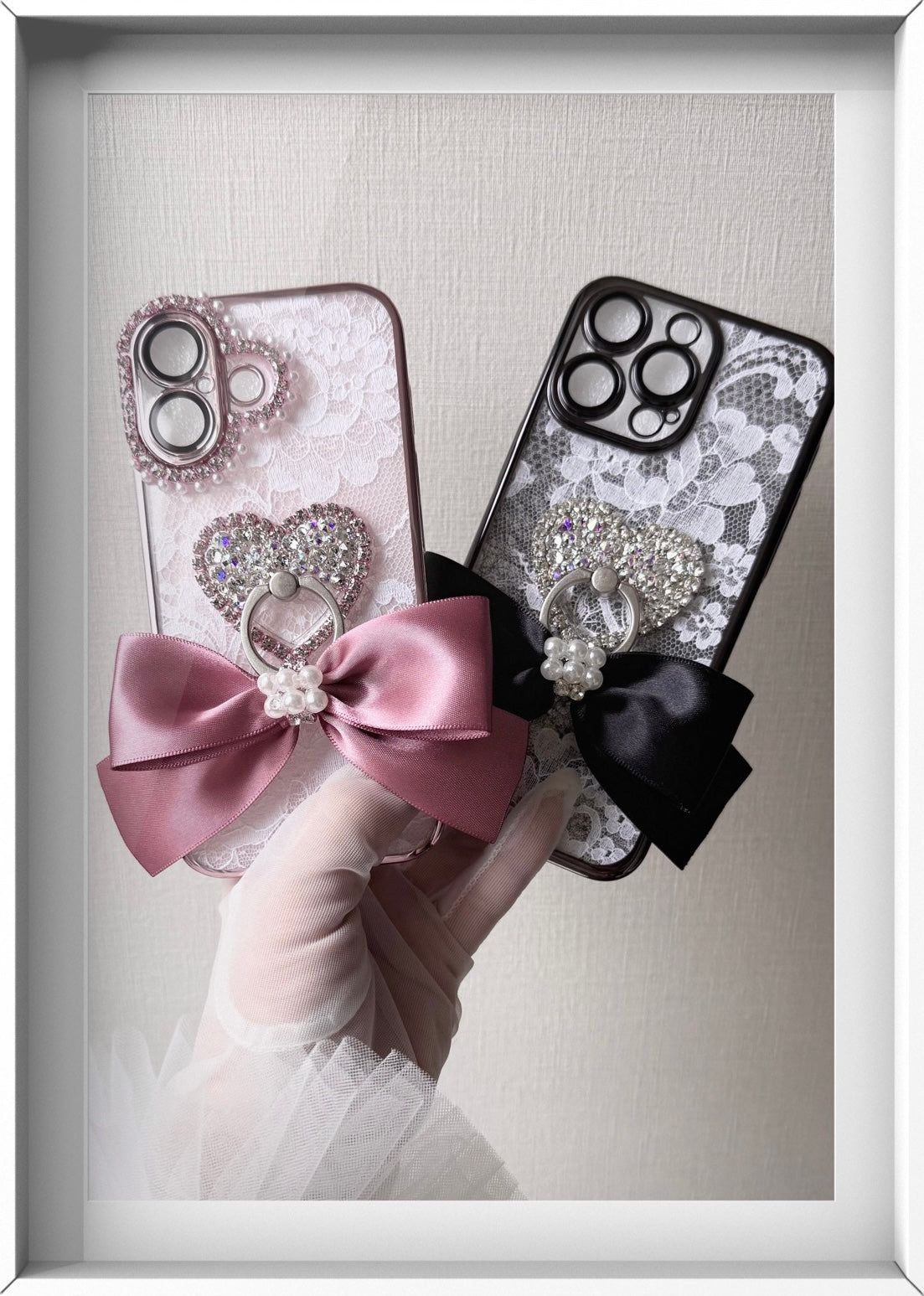 Hime. フランス製レースリングリボンオーダー iPhoneケース｜キラキラ×スワロフスキーハートリング（全機種Android対応）
