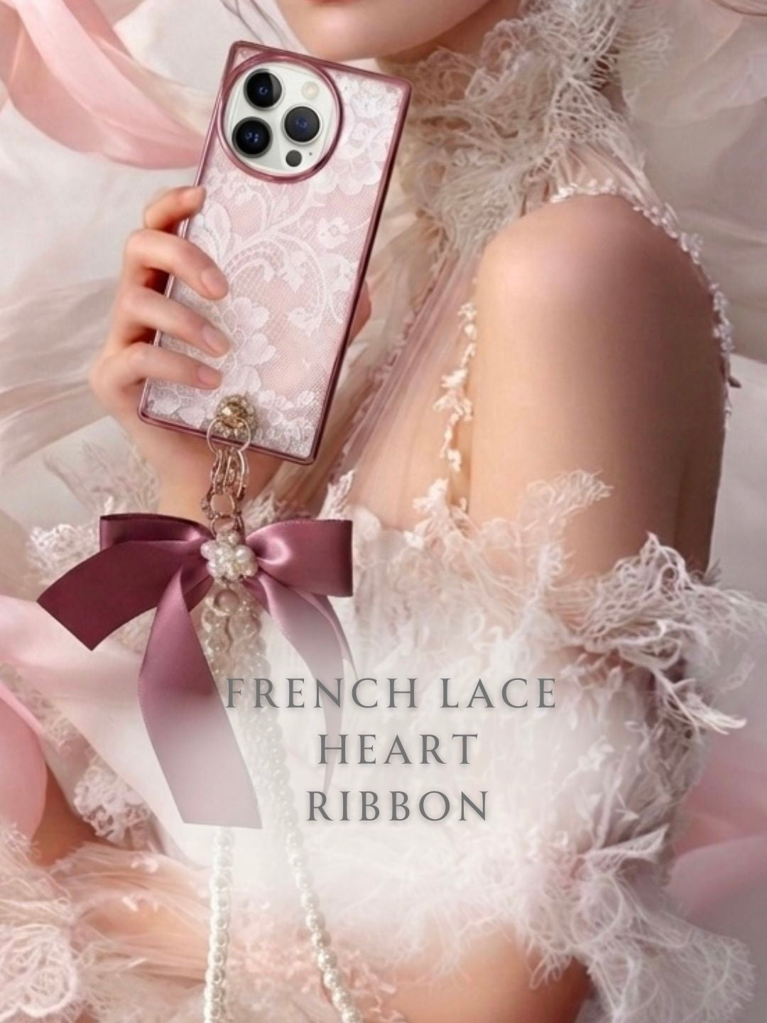 Hime. リボン×ストラップオーダー iPhoneケース｜フランス製レースが輝く大人可愛いデザイン（全機種Android対応）